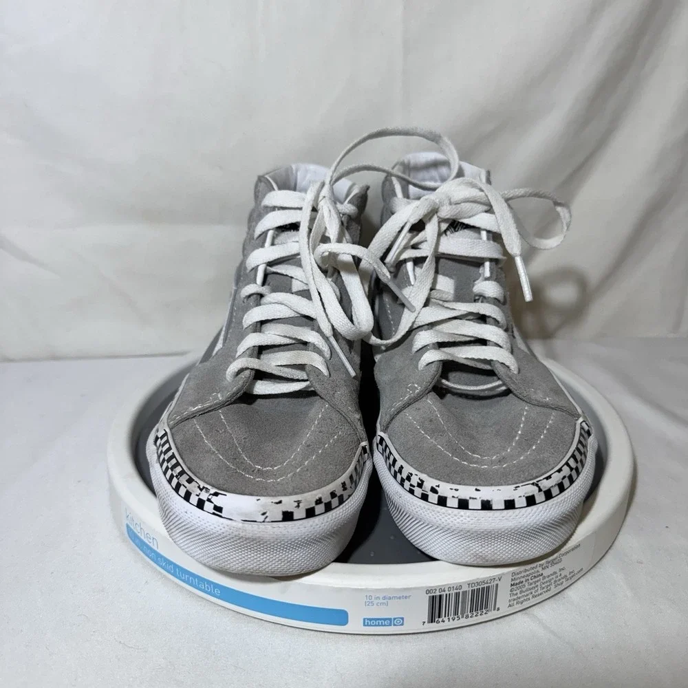 Vans SK8-Hi Sneakers Gray White Checkered Foxing Stripe Kids Size 3Y